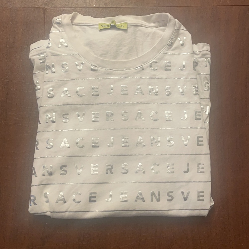 Versace jeans long sleeve white and silver shirt. XS unisex.